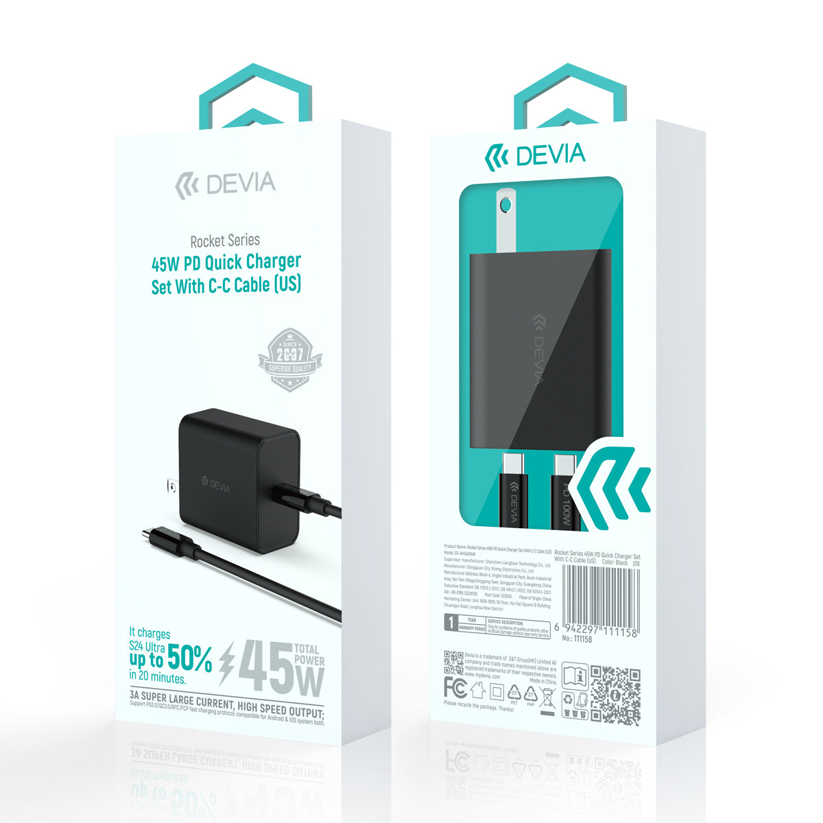 Devia 45W PD QC Con Cable Tipo C